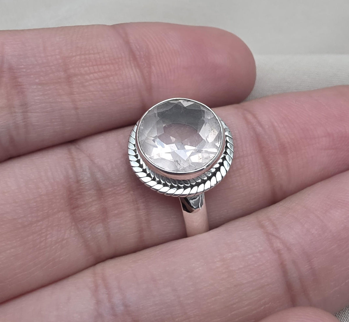 Handmade Crystal Quartz Sterling Silver Ring: April Birthstone Jewelry