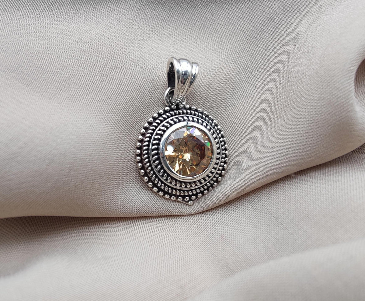 Citrine Silver Pendant: Vintage 925 Sterling, Beaded Boho Jewelry
