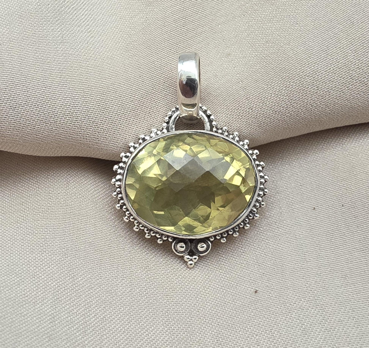 Lemon Quartz Pendant: Oval Faceted Cut 925 Sterling Silver Necklace Handmade Jewelry