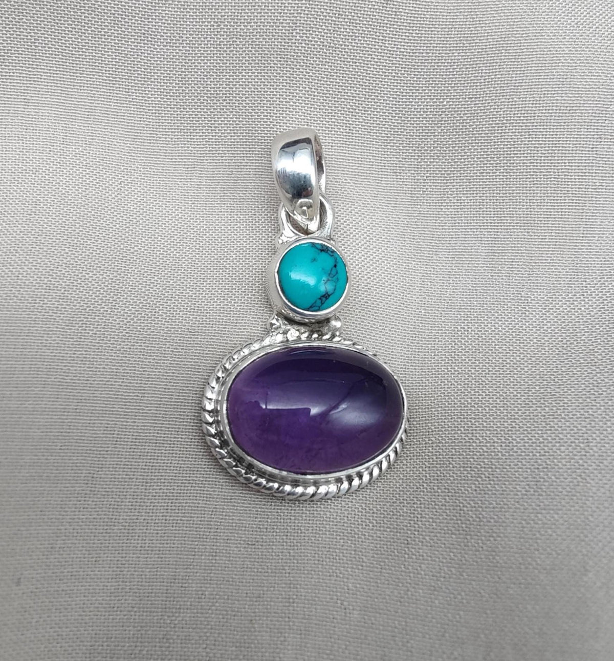 Amethyst Turquoise Pendant: Handmade 925 Sterling Silver Boho Necklace