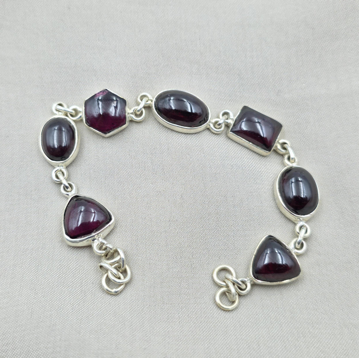 925 Sterling Silver Garnet Link Bracelet Natural Gemstone Handmade Artisan Jewelry Gift for Her