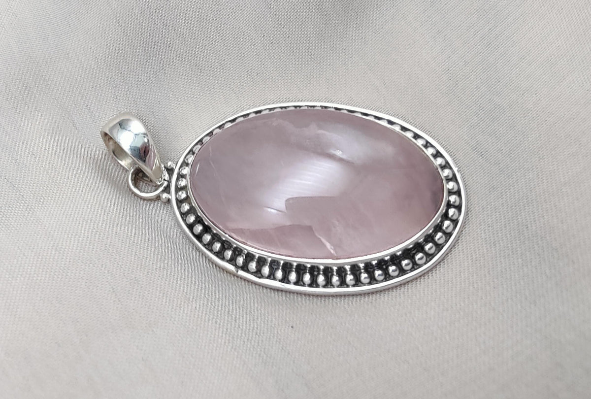 Rose Quartz Pendant Necklace: 925 Sterling Silver, Love & Healing