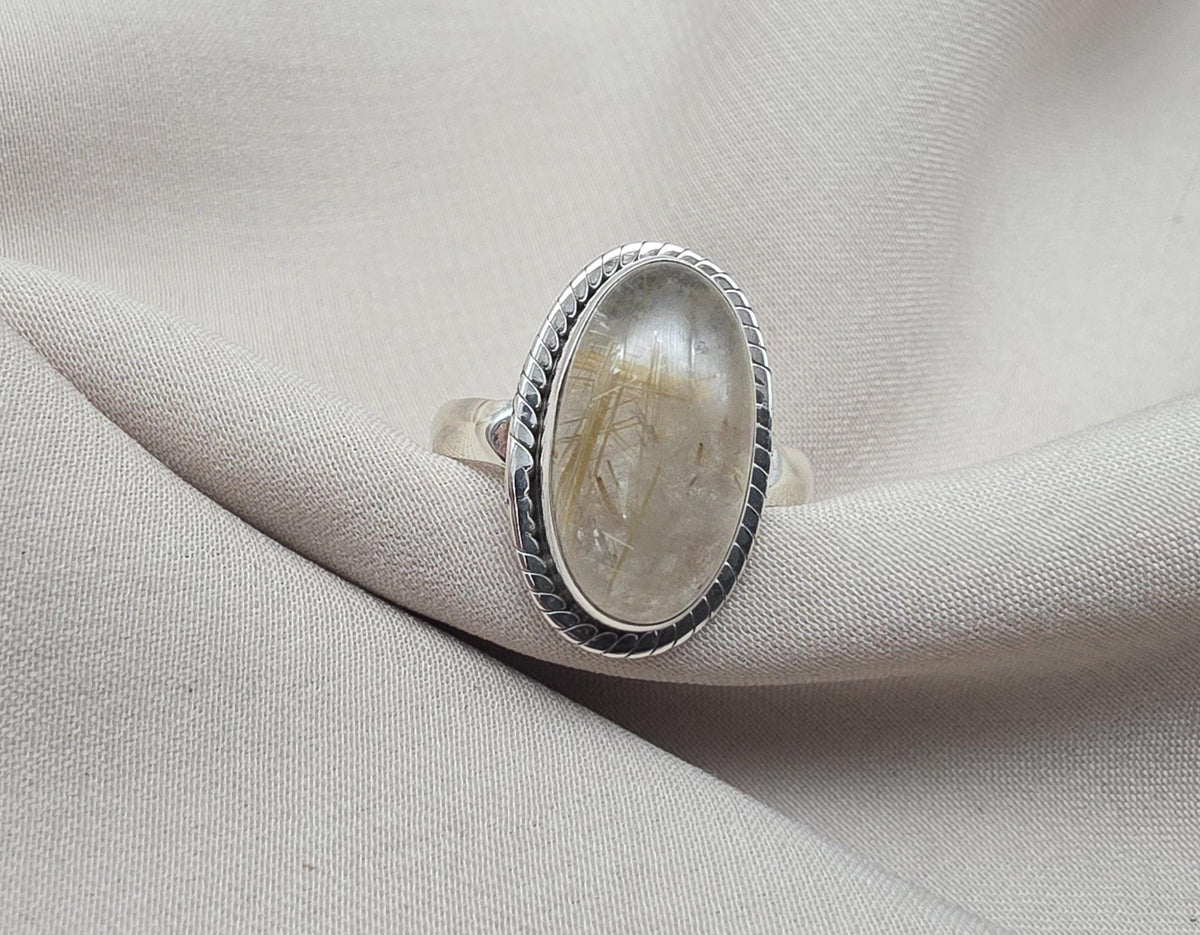 Rutilated Quartz Ring 925 Sterling Silver Oval Gemstone Ring Handmade Boho Statement Jewelry