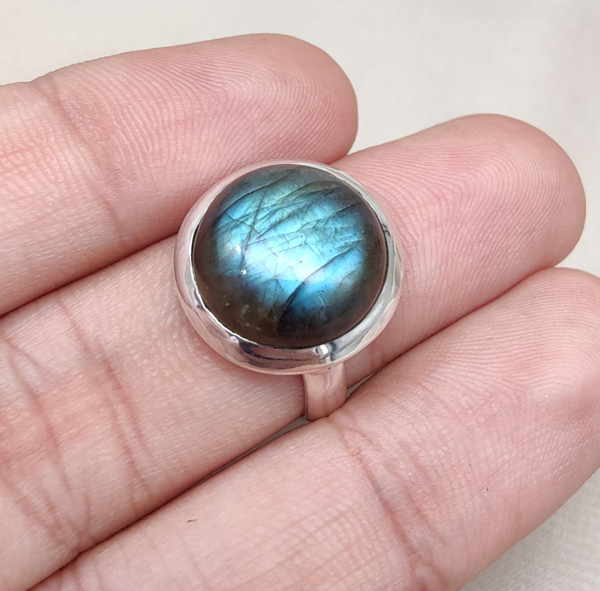 Blue Flash Labradorite Ring: 925 Sterling Silver Boho Jewelry