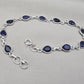 925 Sterling Silver Sapphire Bracelet Natural Blue Gemstone Pear Link Jewelry