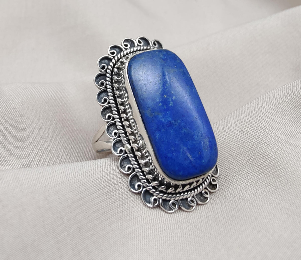 Natural Lapis Lazuli 925 Sterling Silver Ring: Boho September Birthstone Handmade