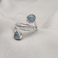 Aqua Milky Quartz 925 Sterling Silver Ring: Adjustable Open Wrap Design