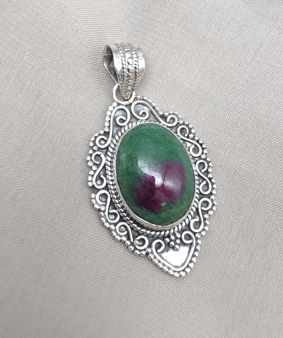 Ruby Zoisite 925 Sterling Silver Pendant: Handmade Chakra Healing Necklace