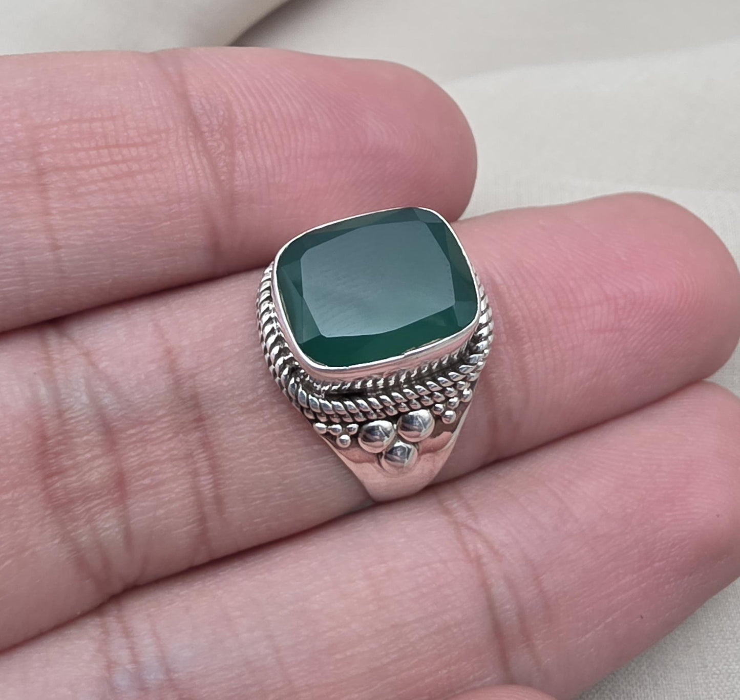 Green Onyx 925 Sterling Silver Ring May Birthstone Statement Ring Handmade Boho Jewelry