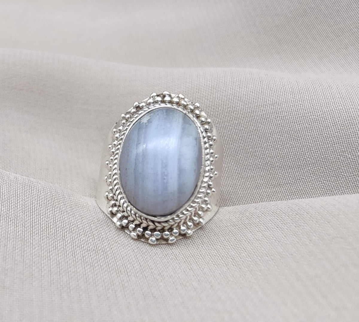 Blue Lace Agate Ring: Sterling Silver Boho Statement Ring