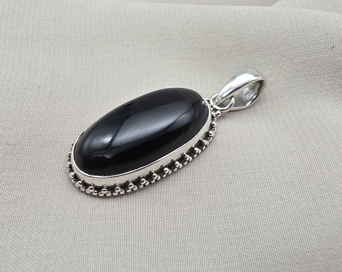 Black Onyx Pendant: 925 Sterling Silver Oval Gemstone Necklace Protection Jewelry Healing Crystal Gift