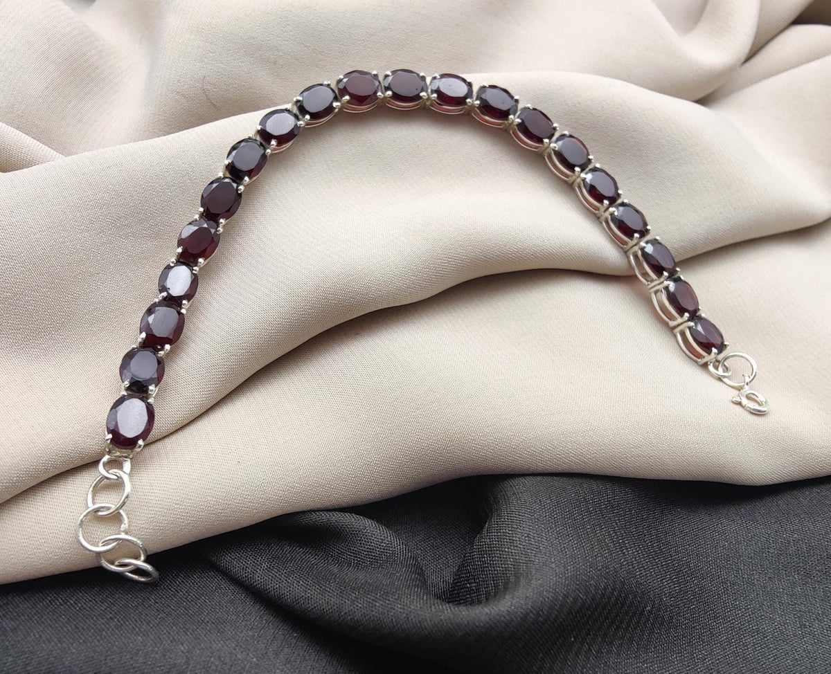 Garnet Tennis Bracelet: 925 Sterling Silver January Birthstone