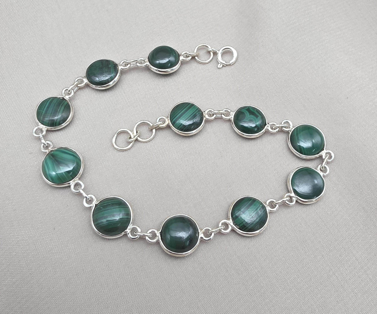 Natural Malachite Bracelet 925 Silver Green Stone Bracelet Protection Healing Jewelry