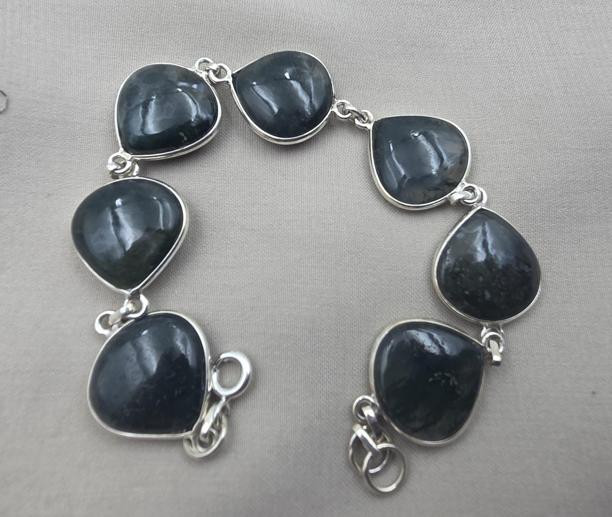 925 Sterling Silver Moss Agate Natural Gemstone Bracelet Handmade Jewelry Gift for Women
