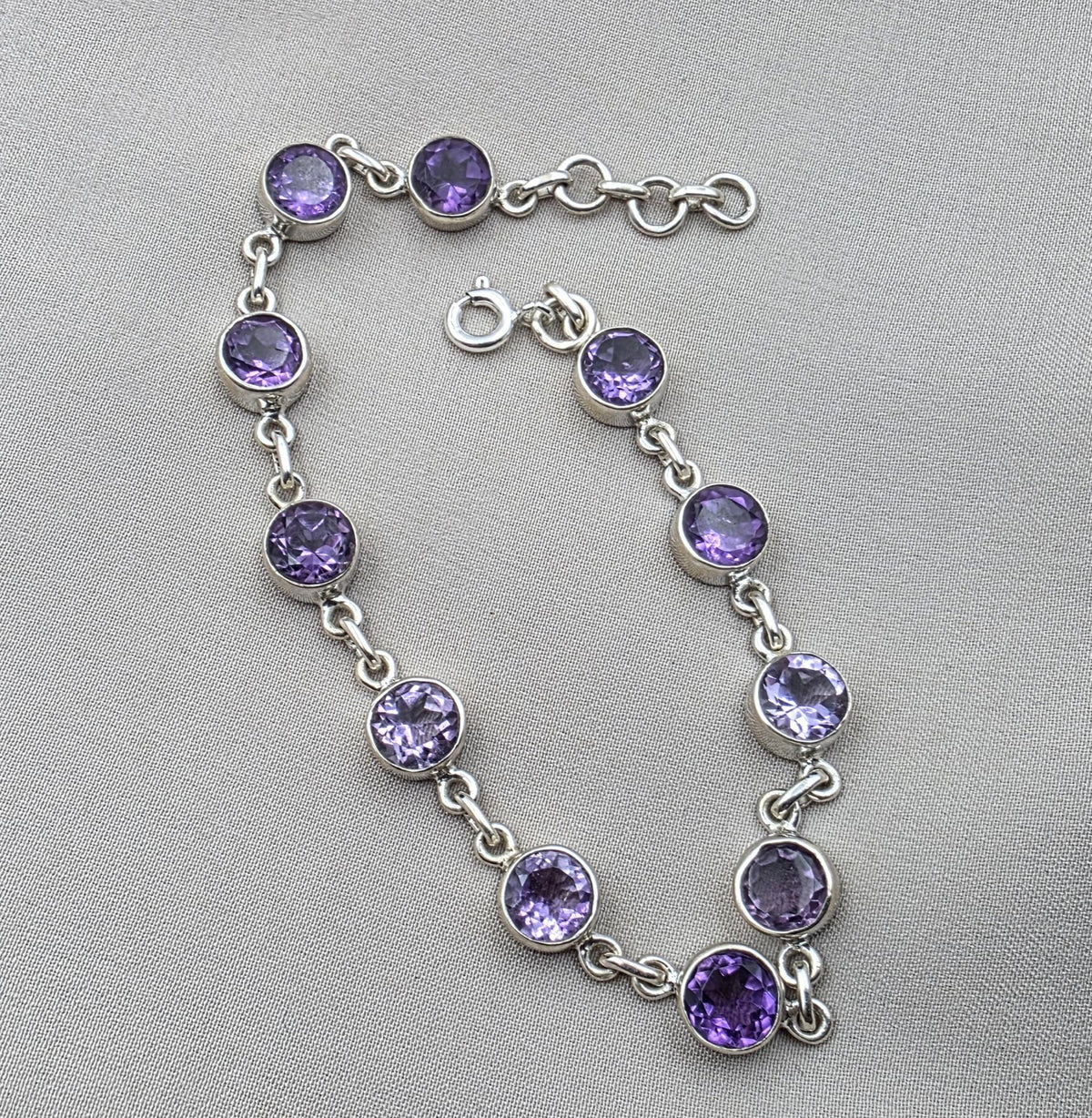 Amethyst 925 Sterling Silver Gemstone Bracelet Natural Purple Gemstone Oval Link Jewelry
