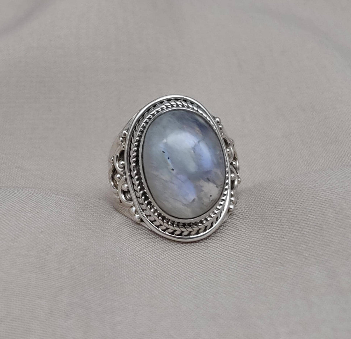 Rainbow Moonstone Ring: Handmade 925 Sterling Silver Boho Statement