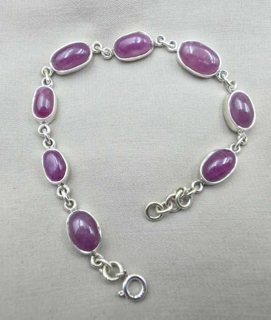 925 Sterling Silver Ruby Oval Faceted Gemstone Bracelet Handmade Boho Jewelry