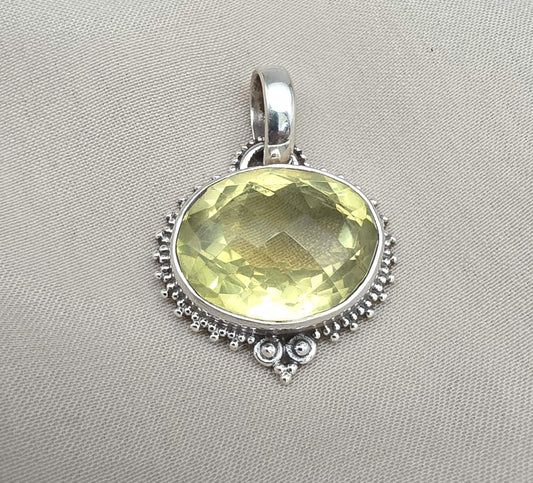 Lemon Quartz Pendant: Oval Faceted Cut 925 Sterling Silver Necklace Handmade Jewelry
