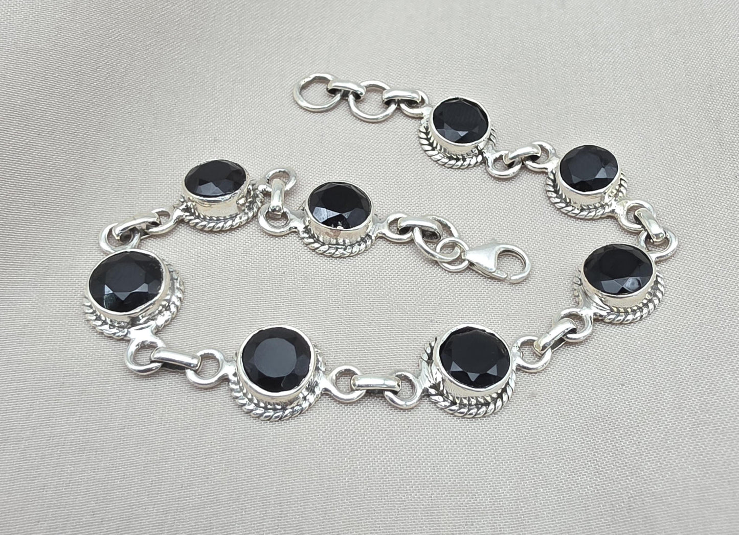 Black Onyx Bracelet 925 Sterling Silver Round Gemstone Wedding Bracelet Unique Design Jewelry