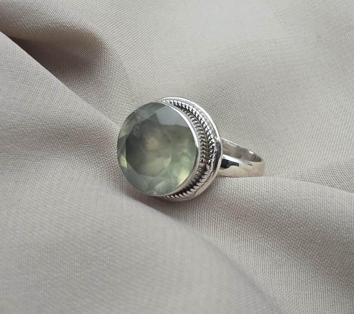 Handmade Sterling Silver Prehnite Ring, Natural Gemstone Statement Jewelry