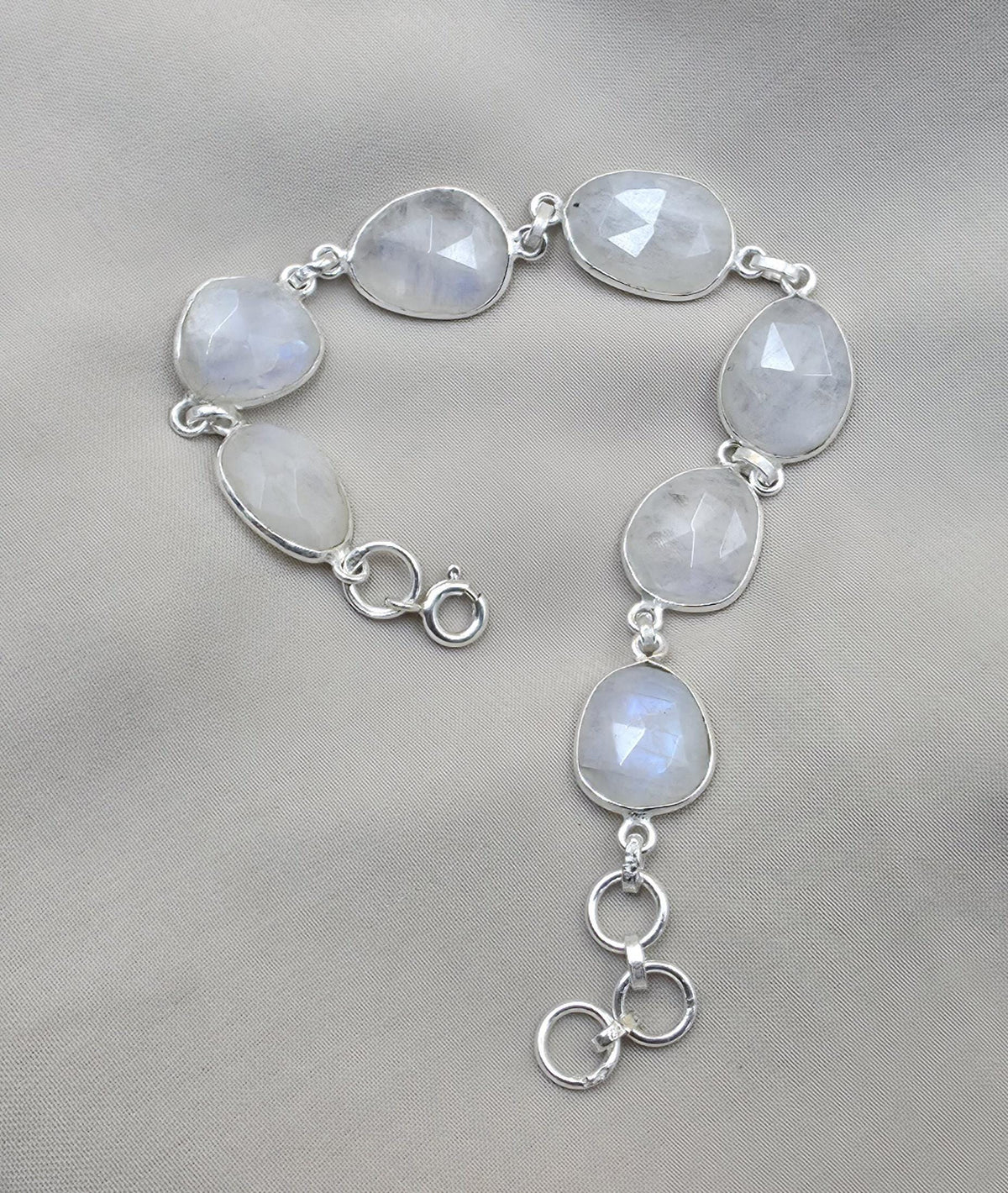 Rainbow Moonstone 925 Sterling Silver Bracelet Natural Handmade