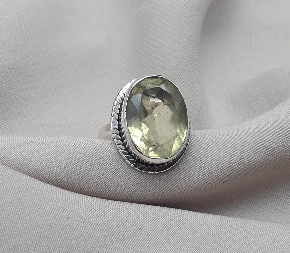 Lemon Quartz Ring : 925 Sterling Silver Oval Cut Gemstone Ring Vintage Statement Jewelry