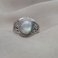 Rainbow Moonstone Ring: Oxidized 925 Sterling Silver, Boho Floral Design