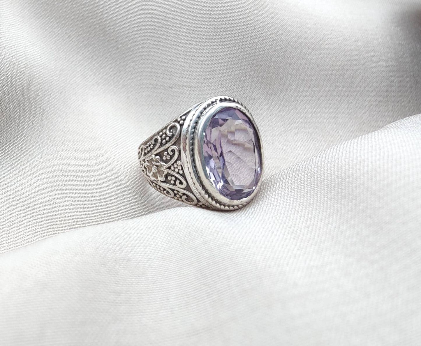 Amethyst Plaster Ring: Handmade 925 Sterling Silver Statement Jewelry