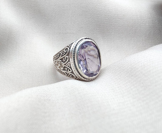 Amethyst Plaster Ring: Handmade 925 Sterling Silver Statement Jewelry