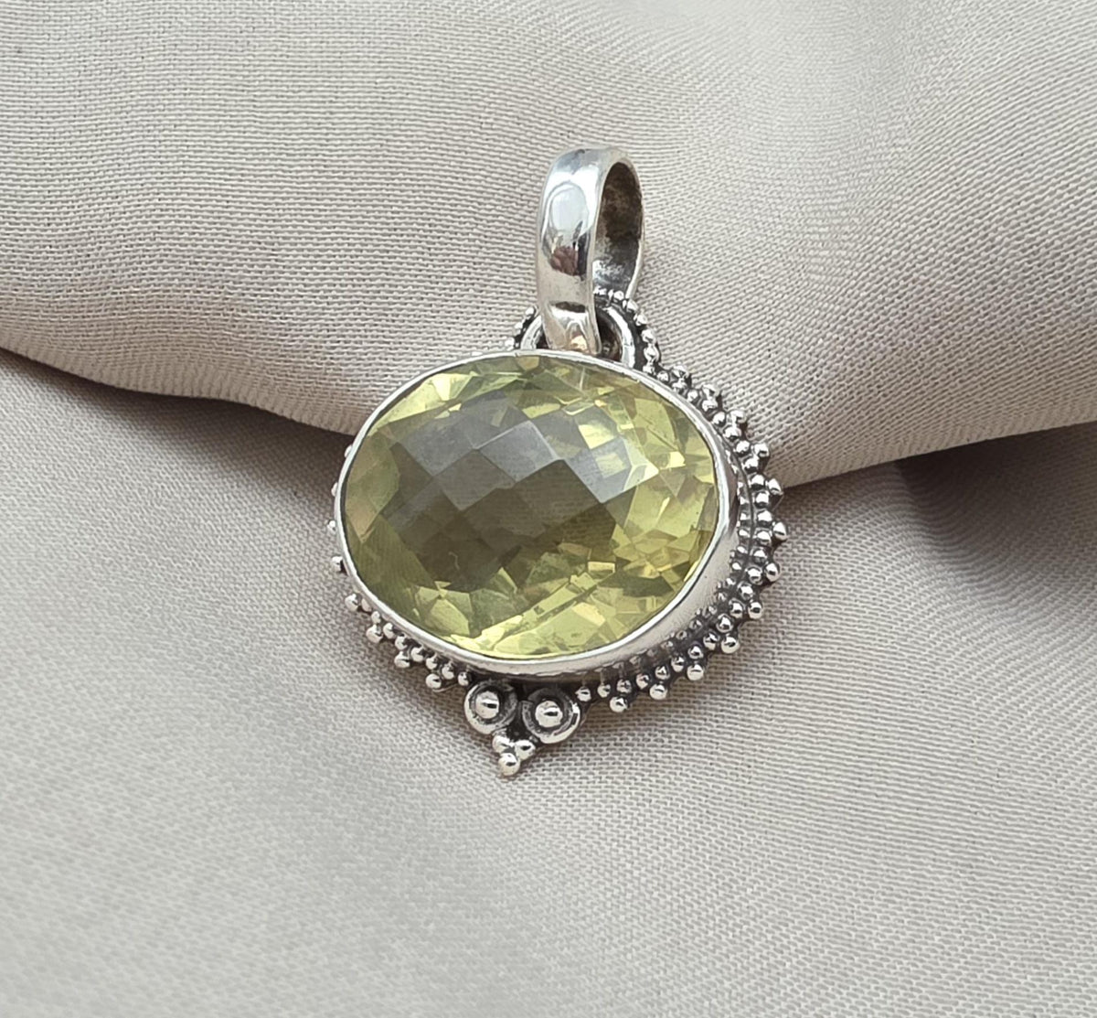 Lemon Quartz Pendant: Oval Faceted Cut 925 Sterling Silver Necklace Handmade Jewelry