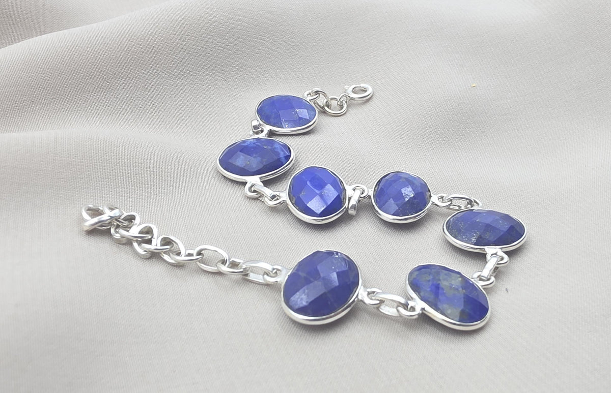 925 Sterling Silver Lapis Lazuli Bracelet Natural Blue Gemstone Bracelet Handmade Jewelry