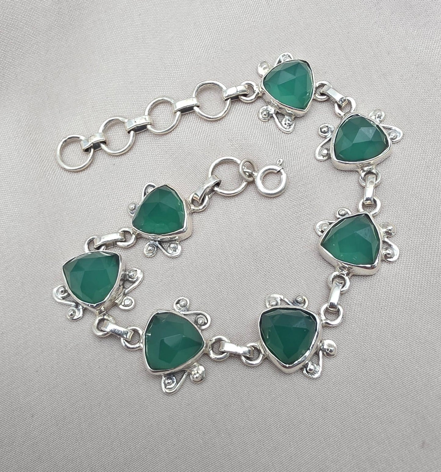 Green Onyx Bracelet 925 Sterling Silver Statement Gemstone Bracelet