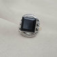 925 Sterling Silver Black Onyx Ring Natural Gemstone Square Cut Handmade Jewelry