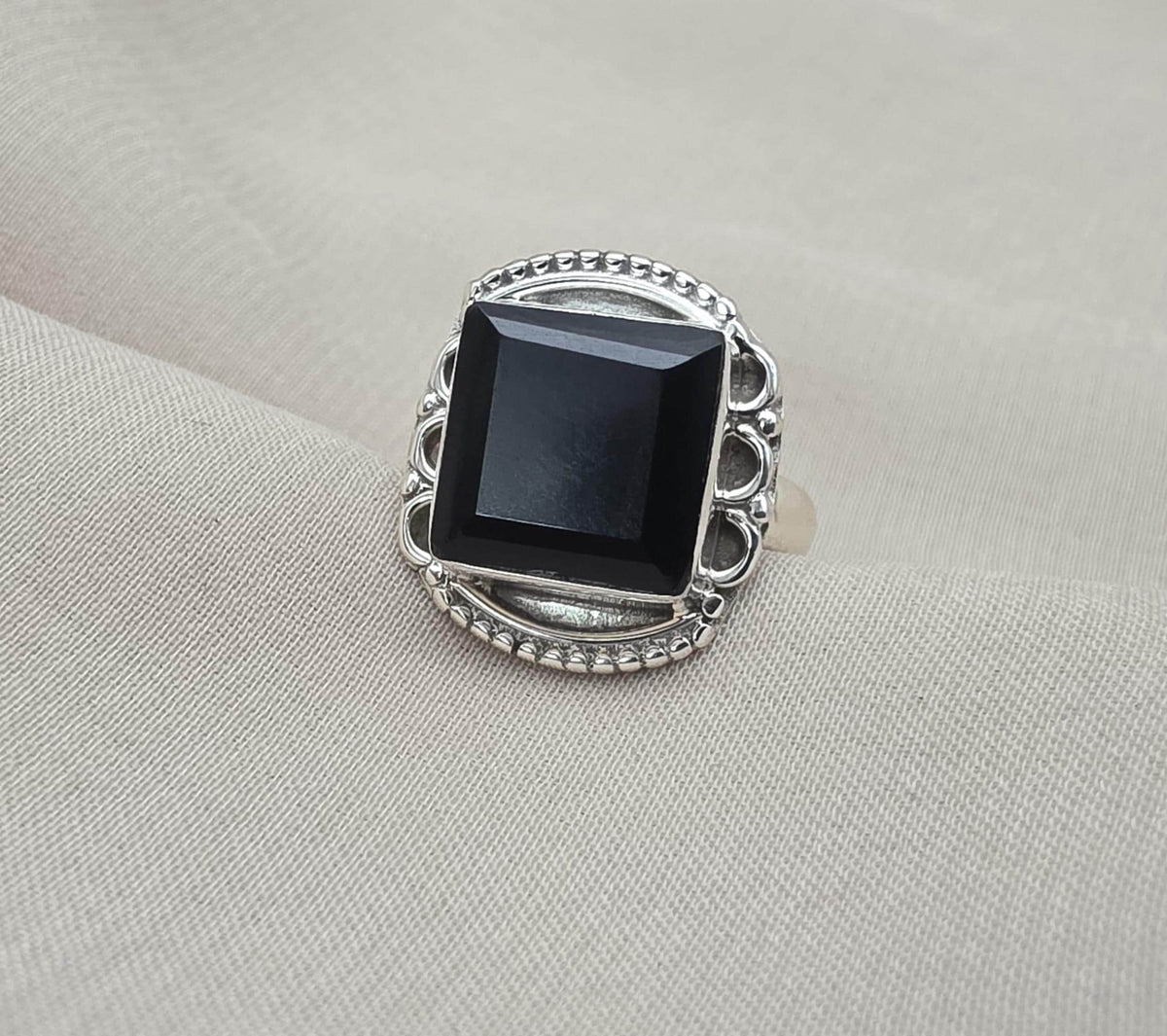 925 Sterling Silver Black Onyx Ring Natural Gemstone Square Cut Handmade Jewelry