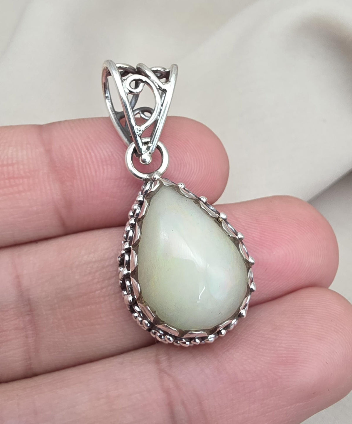 Natural Opal Silver Pendant 925 Sterling Silver Jewelry Pear Shape Cabochon Handmade Gemstone