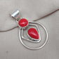 Red Coral Pendant: Two-Stone 925 Sterling Silver Boho Necklace