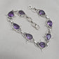 925 Sterling Silver Amethyst Bracelet Pear Shape Purple Gemstone Link Bracelet Gift for Her