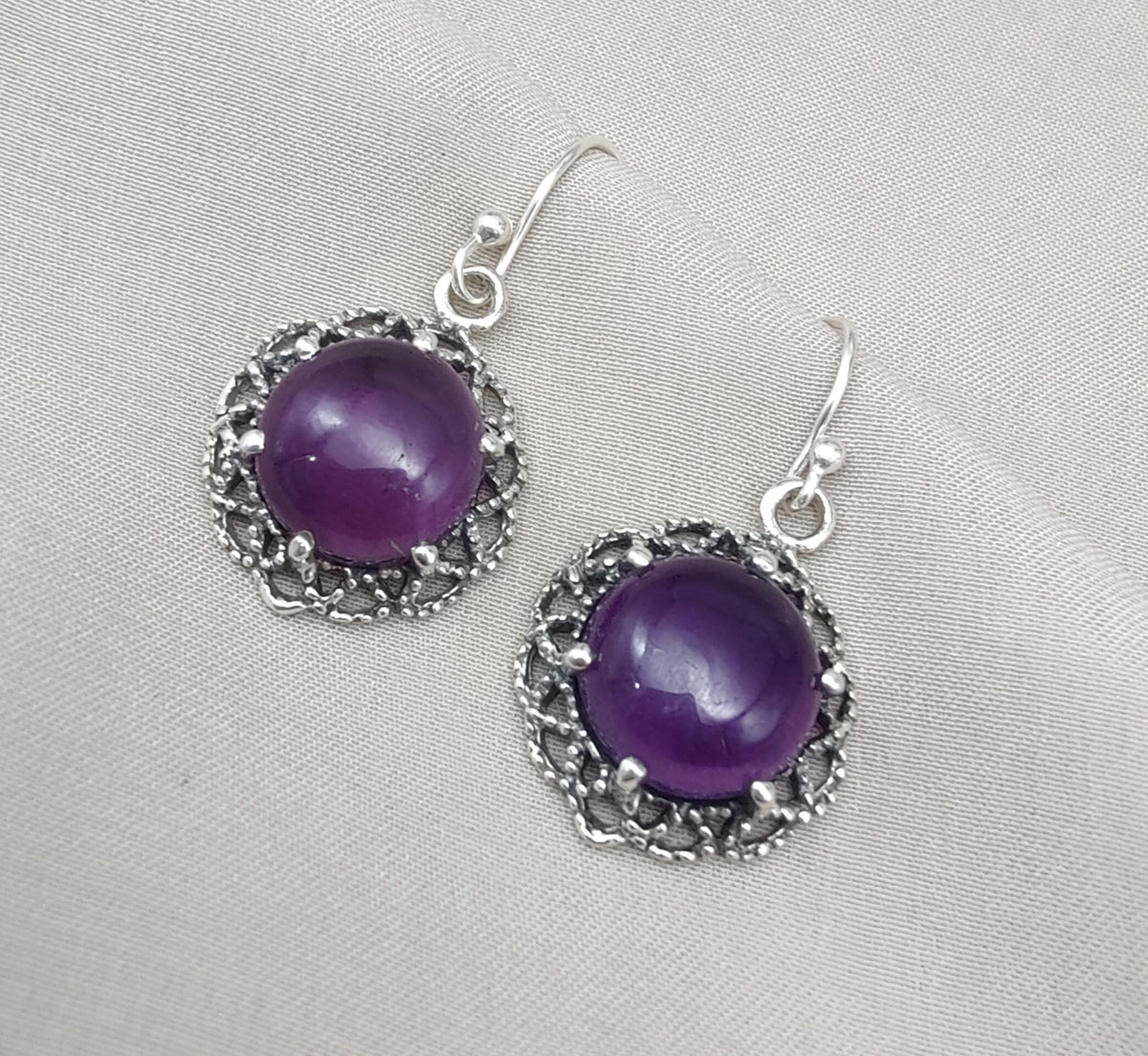 Amethyst 925 Sterling Silver Round Drop Dainty Earrings Boho Jewelry