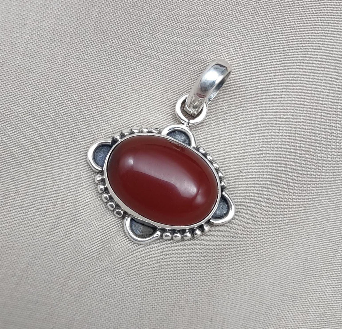Red Onyx Silver Pendant: 925 Sterling, Handmade Boho Statement Necklace