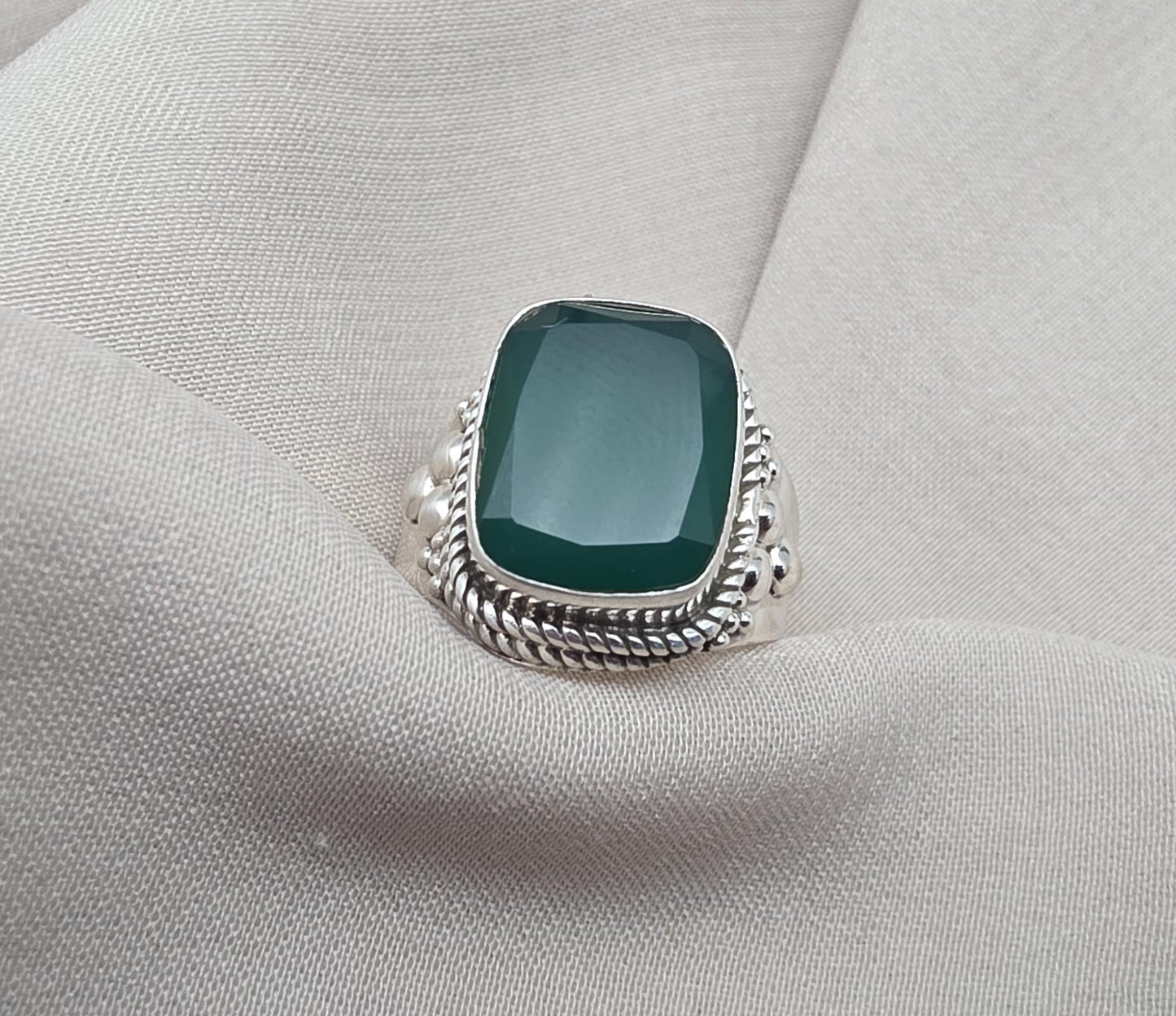 Green Onyx 925 Sterling Silver Ring May Birthstone Statement Ring Handmade Boho Jewelry