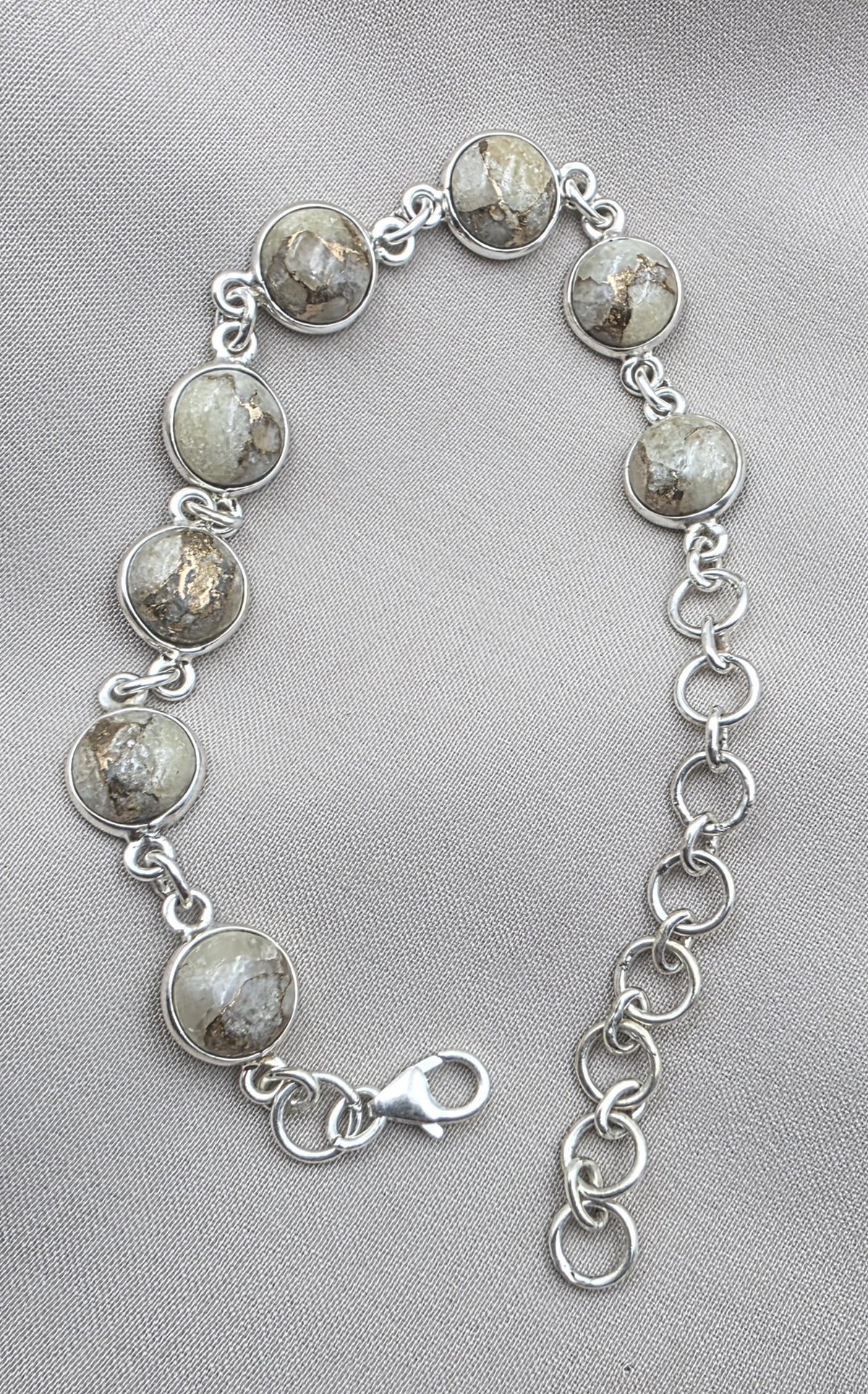 925 Sterling Silver Copper Calcite Bracelet Natural Round Gemstone Link Bracelet Gift for Her