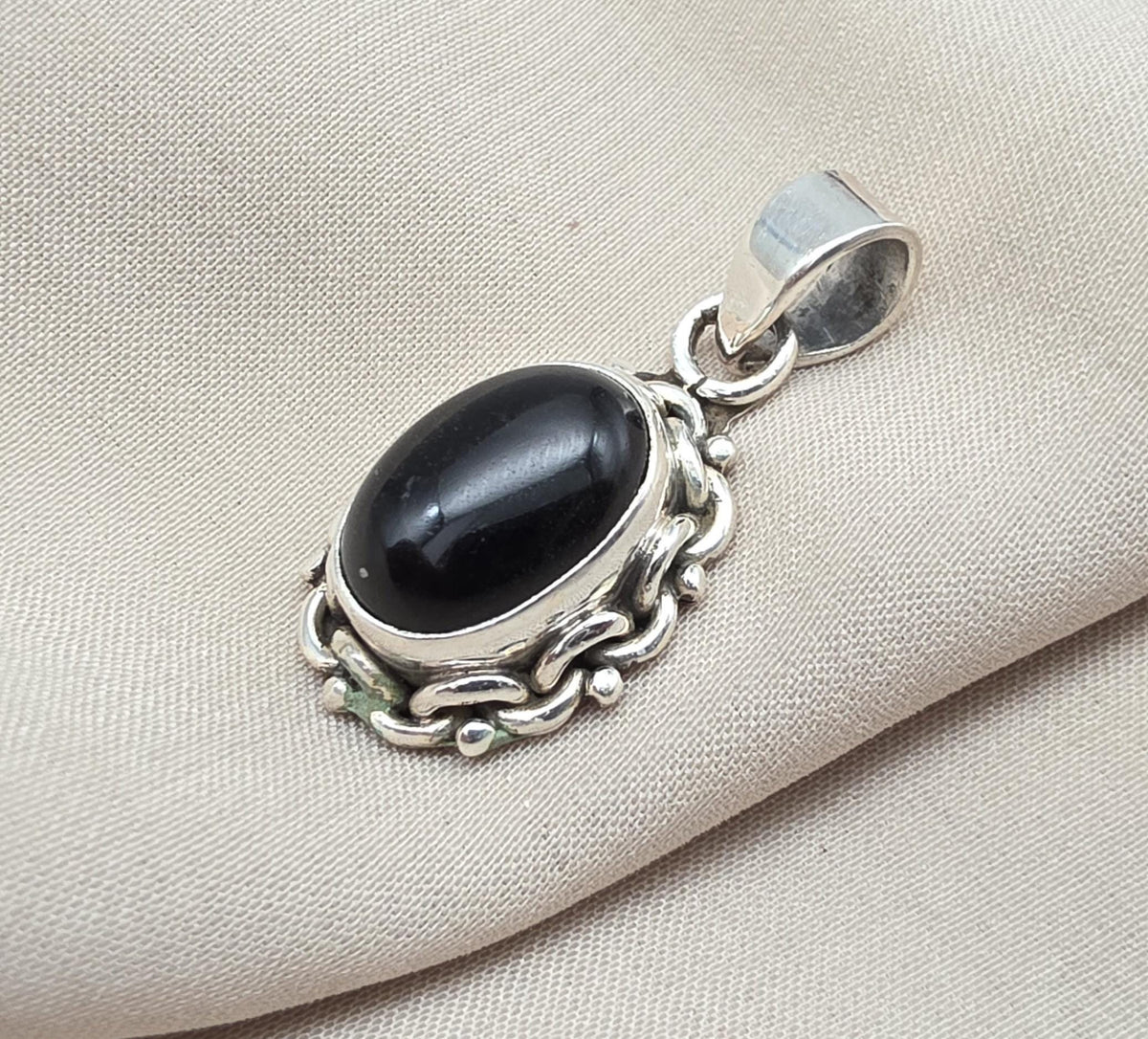 Black Onyx 925 Sterling Silver Pendant: Boho Protection Handmade Jewelry