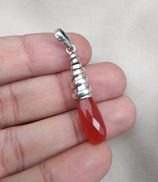 Red Onyx Sterling Silver Pendant: Handmade Healing Crystal Necklace