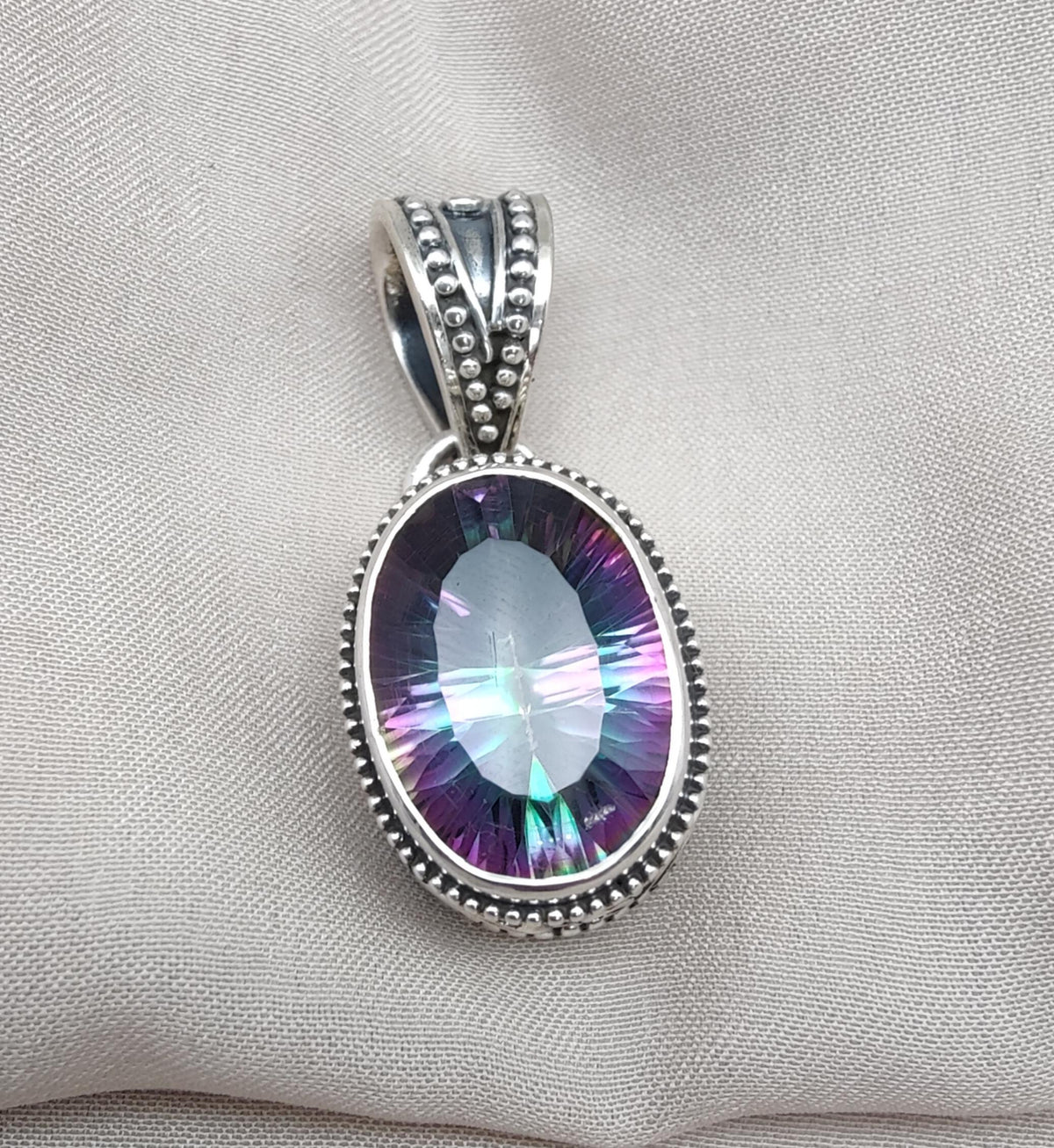 Mystic Topaz Pendant: 925 Sterling Silver Jewelry Rainbow Gemstone, Boho Healing Charm