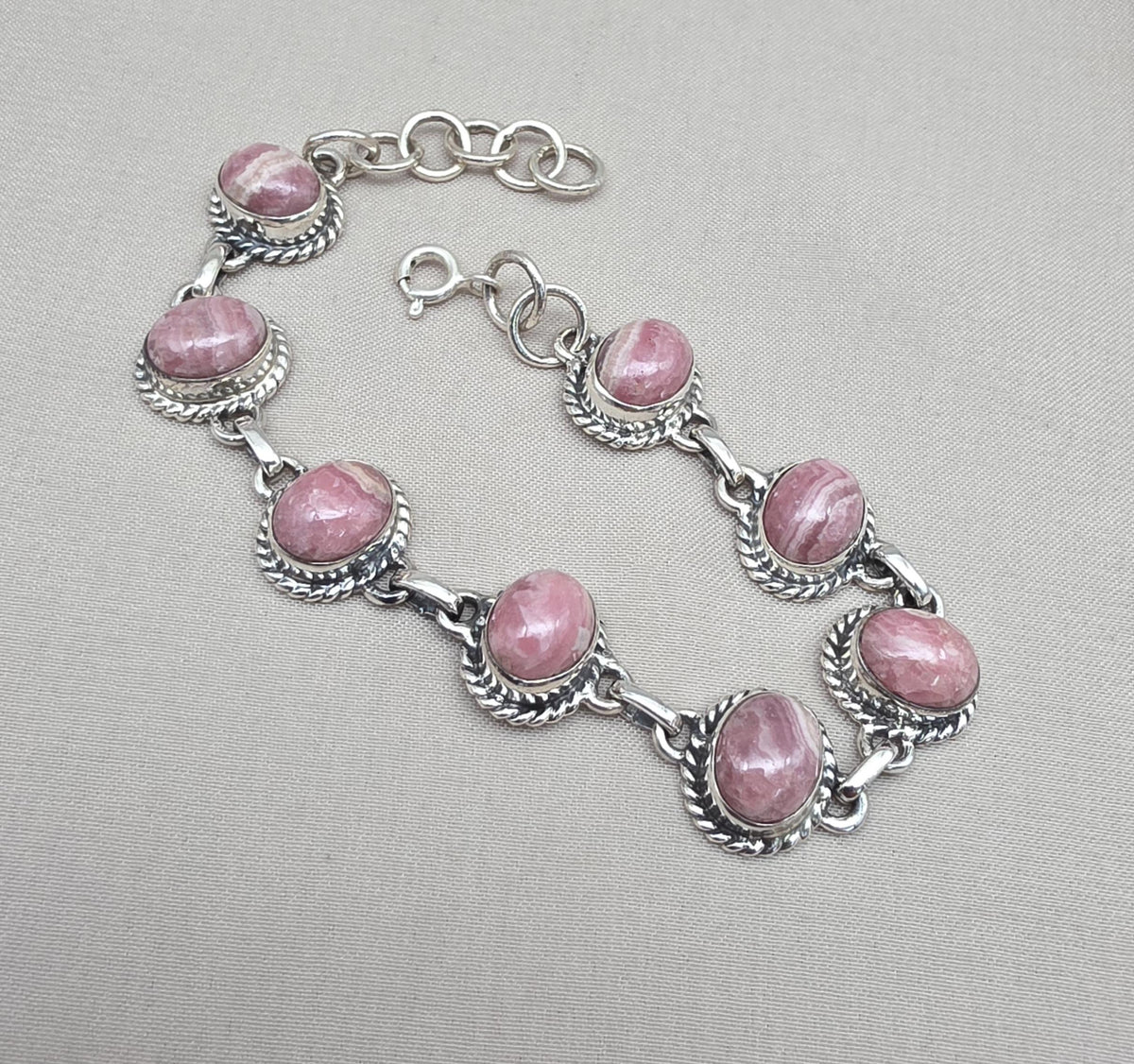 Rhodochrosite Bracelet 925 Silver Pink Gemstone Jewelry Gift for Her
