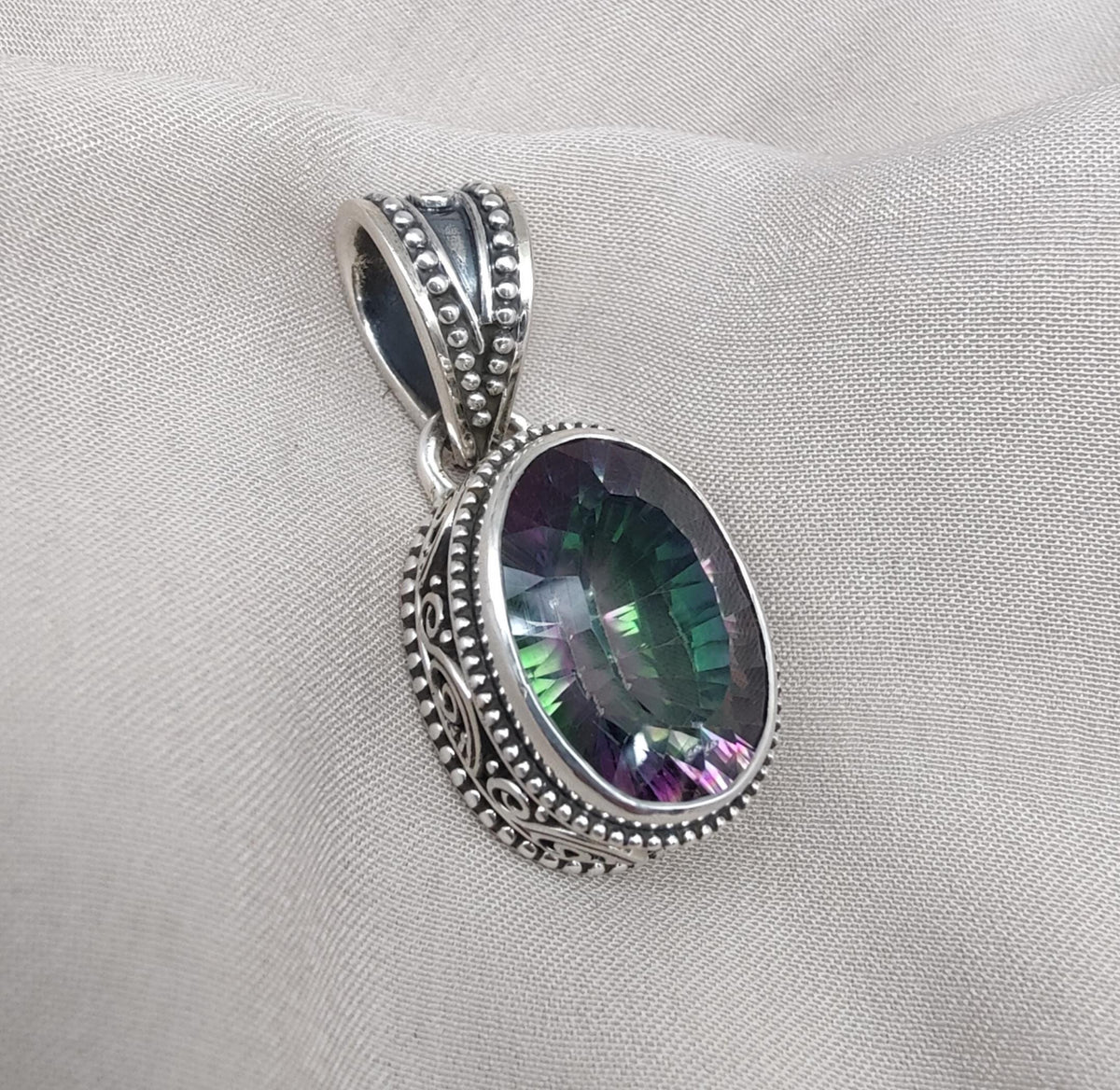 Mystic Topaz Pendant: 925 Sterling Silver Jewelry Rainbow Gemstone, Boho Healing Charm