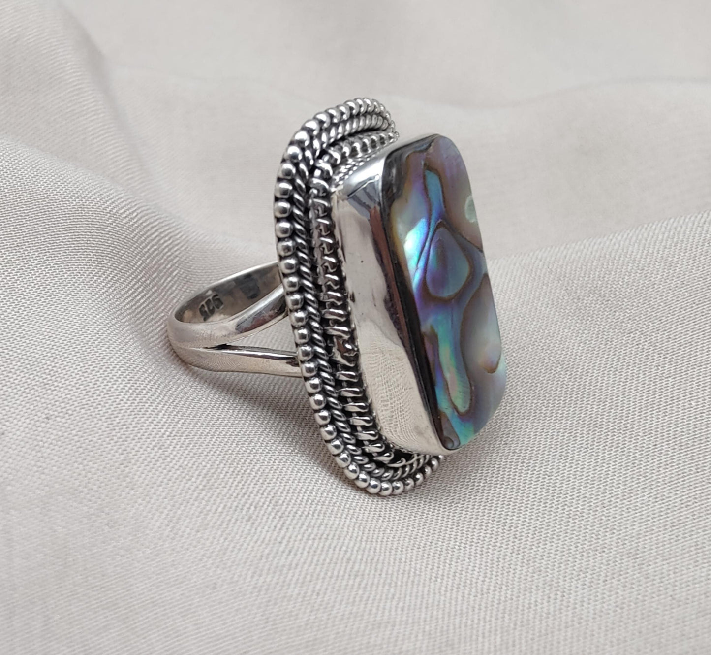Handmade Abalone Shell 925 Sterling Silver Ring | Boho Ocean Jewelry