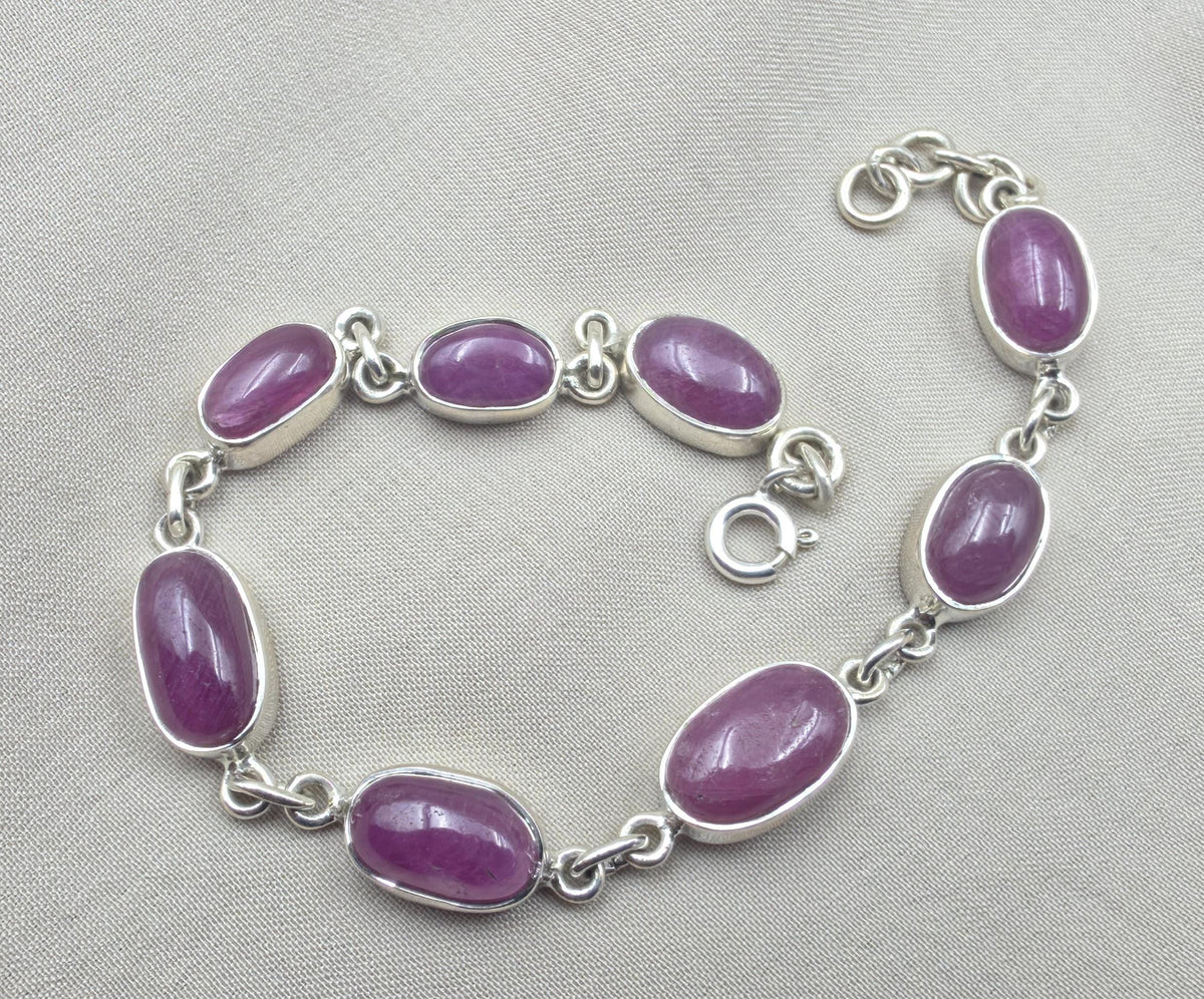 925 Sterling Silver Ruby Oval Faceted Gemstone Bracelet Handmade Boho Jewelry