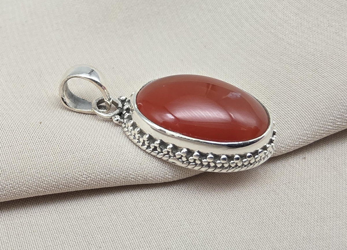 Carnelian Pendant: 925 Sterling Silver Orange Red Gemstone Healing Crystal Jewelry