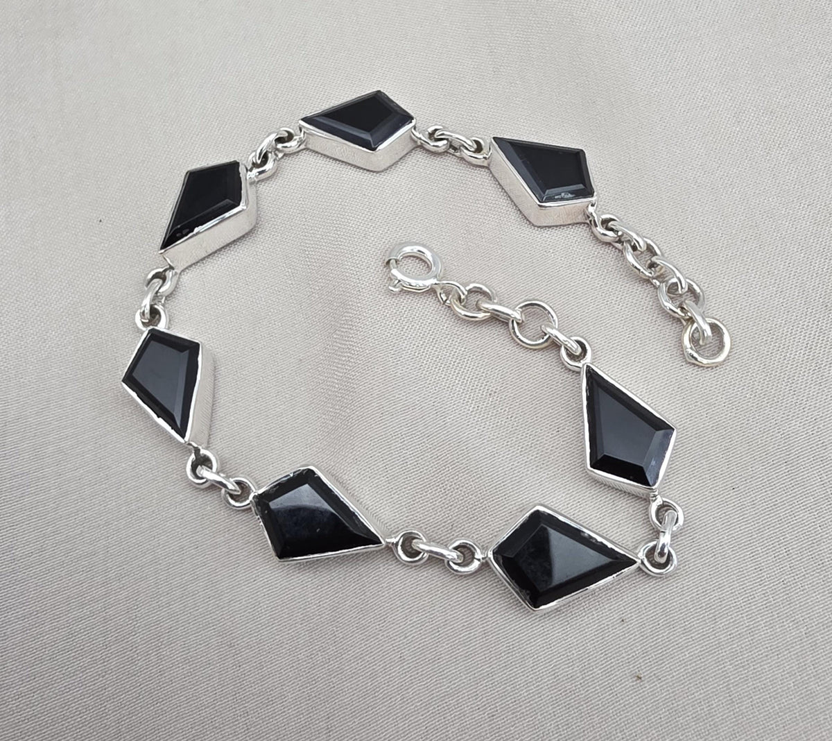 Black Onyx Fancy Shape Link Bracelet 925 Sterling Silver Faceted Onyx Handmade Unisex Jewelry